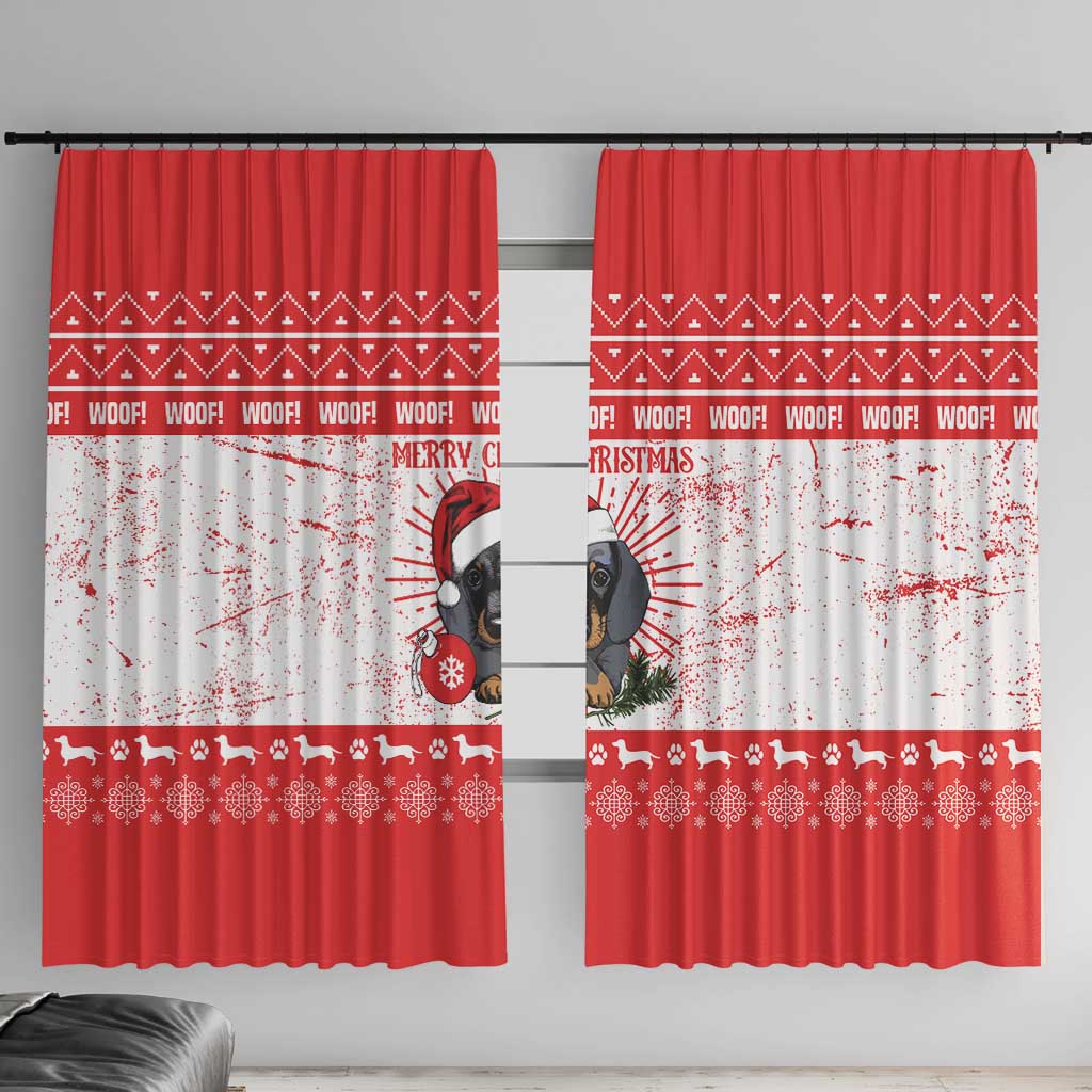 Christmas Dachshund Dog Window Curtain Santa Hat Woof Snowflake Paw Design - Wonder Print Shop