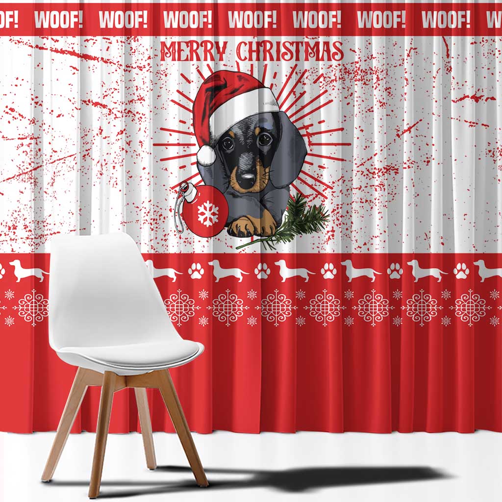 Christmas Dachshund Dog Window Curtain Santa Hat Woof Snowflake Paw Design - Wonder Print Shop