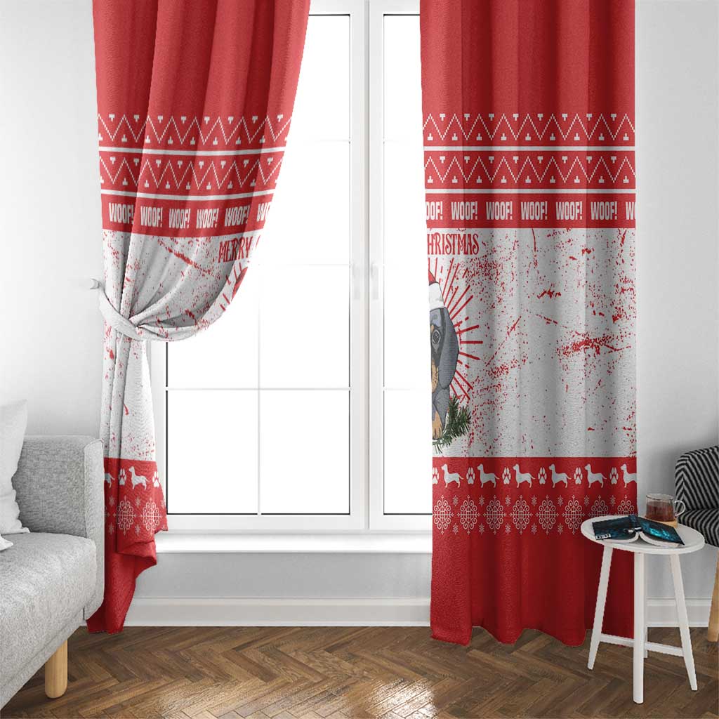 Christmas Dachshund Dog Window Curtain Santa Hat Woof Snowflake Paw Design - Wonder Print Shop
