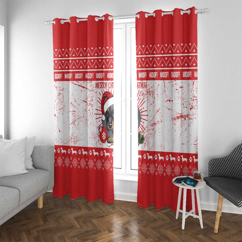 Christmas Dachshund Dog Window Curtain Santa Hat Woof Snowflake Paw Design - Wonder Print Shop