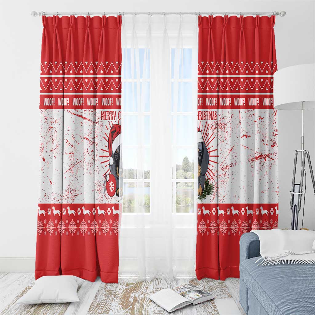 Christmas Dachshund Dog Window Curtain Santa Hat Woof Snowflake Paw Design - Wonder Print Shop