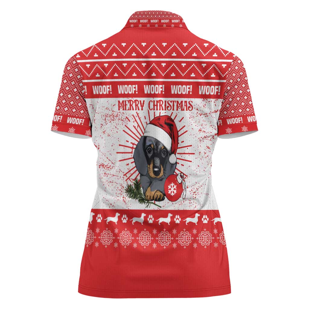 Christmas Dachshund Dog Women Polo Shirt Santa Hat Woof Snowflake Paw Design - Wonder Print Shop
