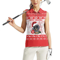 Christmas Dachshund Dog Women Sleeveless Polo Shirt Santa Hat Woof Snowflake Paw Design - Wonder Print Shop