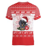 Christmas Dachshund Dog Women V-Neck T-Shirt Santa Hat Woof Snowflake Paw Design - Wonder Print Shop