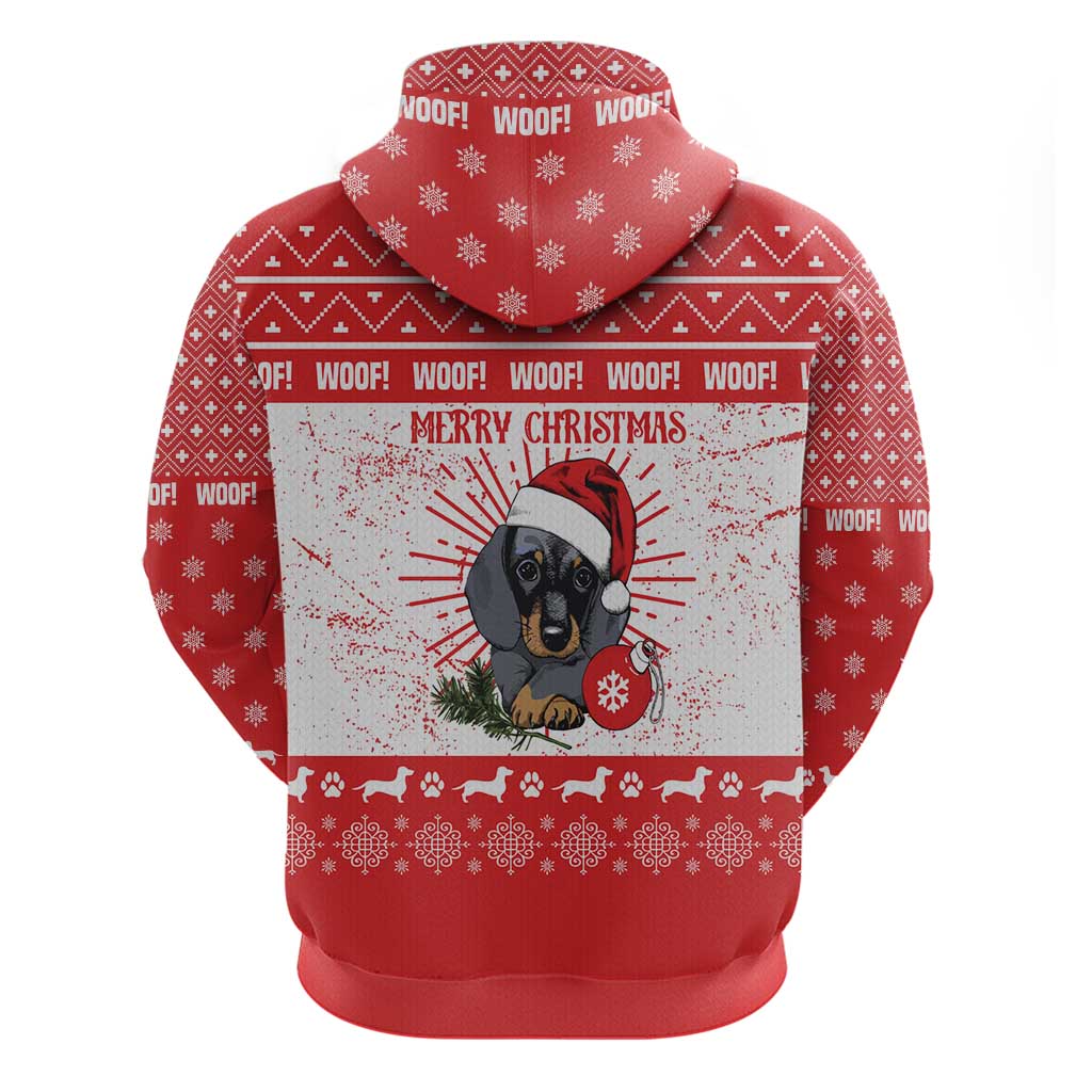 Christmas Dachshund Dog Zip Hoodie Santa Hat Woof Snowflake Paw Design - Wonder Print Shop