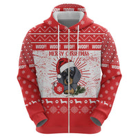 Christmas Dachshund Dog Zip Hoodie Santa Hat Woof Snowflake Paw Design - Wonder Print Shop