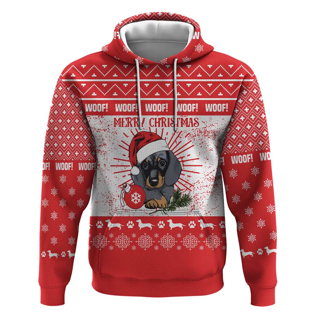 Christmas Dachshund Dog Zip Hoodie Santa Hat Woof Snowflake Paw Design - Wonder Print Shop