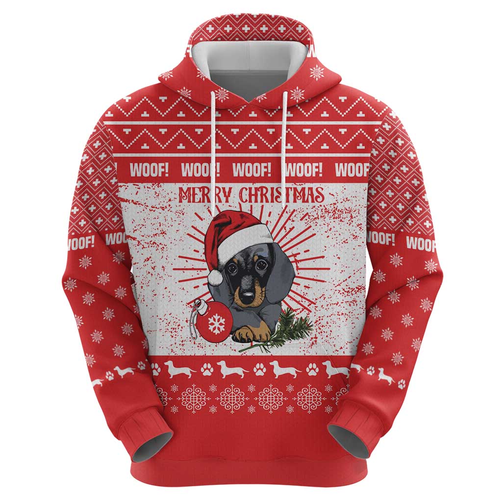 Christmas Dachshund Dog Zip Hoodie Santa Hat Woof Snowflake Paw Design - Wonder Print Shop