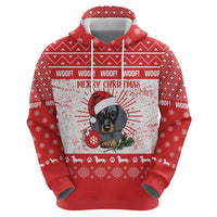 Christmas Dachshund Dog Zip Hoodie Santa Hat Woof Snowflake Paw Design - Wonder Print Shop