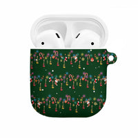 Ornaments on Green Snowy Background AirPods Case with Electric Guitars Santa Candy Canes - Wonder Print Shop