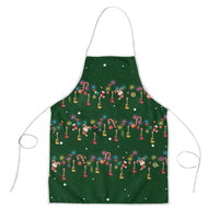Ornaments on Green Snowy Background Apron with Electric Guitars Santa Candy Canes - Wonder Print Shop