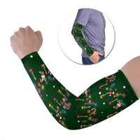 Ornaments on Green Snowy Background Arm Sleeves with Electric Guitars Santa Candy Canes - Wonder Print Shop