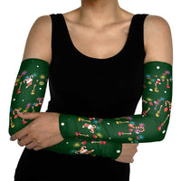 Ornaments on Green Snowy Background Arm Sleeves with Electric Guitars Santa Candy Canes - Wonder Print Shop