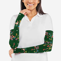 Ornaments on Green Snowy Background Arm Sleeves with Electric Guitars Santa Candy Canes - Wonder Print Shop