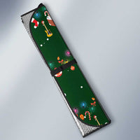 Ornaments on Green Snowy Background Auto Sun Shade with Electric Guitars Santa Candy Canes - Wonder Print Shop