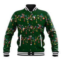 Ornaments on Green Snowy Background Baseball Jacket with Electric Guitars Santa Candy Canes - Wonder Print Shop