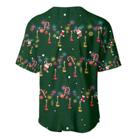 Ornaments on Green Snowy Background Baseball Jersey with Electric Guitars Santa Candy Canes - Wonder Print Shop