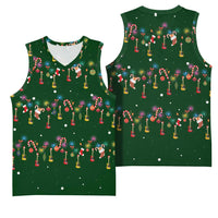 Ornaments on Green Snowy Background Basketball Jersey with Electric Guitars Santa Candy Canes - Wonder Print Shop