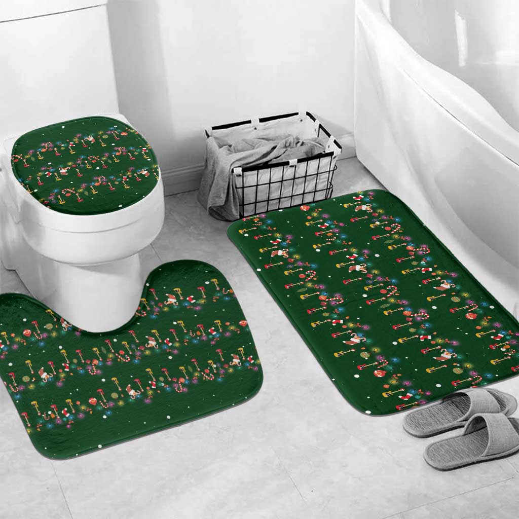 Ornaments on Green Snowy Background Bathroom Set with Electric Guitars Santa Candy Canes - Wonder Print Shop