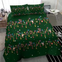 Ornaments on Green Snowy Background Bedding Set with Electric Guitars Santa Candy Canes - Wonder Print Shop