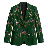 Ornaments on Green Snowy Background Blazer with Electric Guitars Santa Candy Canes - Wonder Print Shop