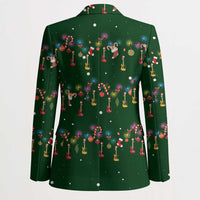Ornaments on Green Snowy Background Blazer with Electric Guitars Santa Candy Canes - Wonder Print Shop