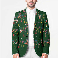 Ornaments on Green Snowy Background Blazer with Electric Guitars Santa Candy Canes - Wonder Print Shop