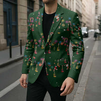 Ornaments on Green Snowy Background Blazer with Electric Guitars Santa Candy Canes - Wonder Print Shop