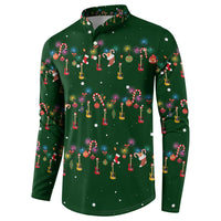 Ornaments on Green Snowy Background Button Sweatshirt with Electric Guitars Santa Candy Canes - Wonder Print Shop