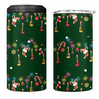 Ornaments on Green Snowy Background 4 in 1 Can Cooler Tumbler with Electric Guitars Santa Candy Canes - Wonder Print Shop