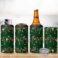 Ornaments on Green Snowy Background 4 in 1 Can Cooler Tumbler with Electric Guitars Santa Candy Canes - Wonder Print Shop