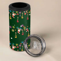 Ornaments on Green Snowy Background 4 in 1 Can Cooler Tumbler with Electric Guitars Santa Candy Canes - Wonder Print Shop