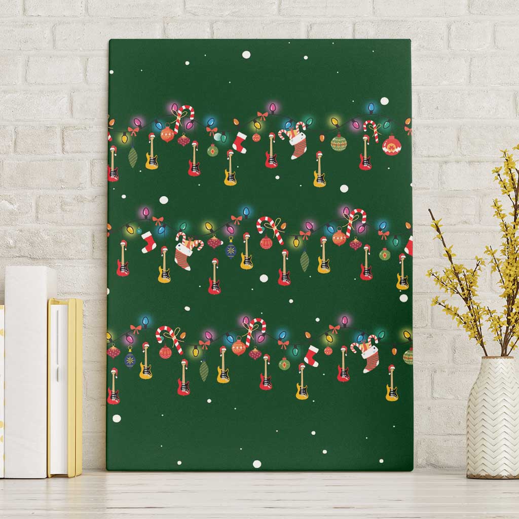 Ornaments on Green Snowy Background Canvas Wall Art with Electric Guitars Santa Candy Canes - Wonder Print Shop