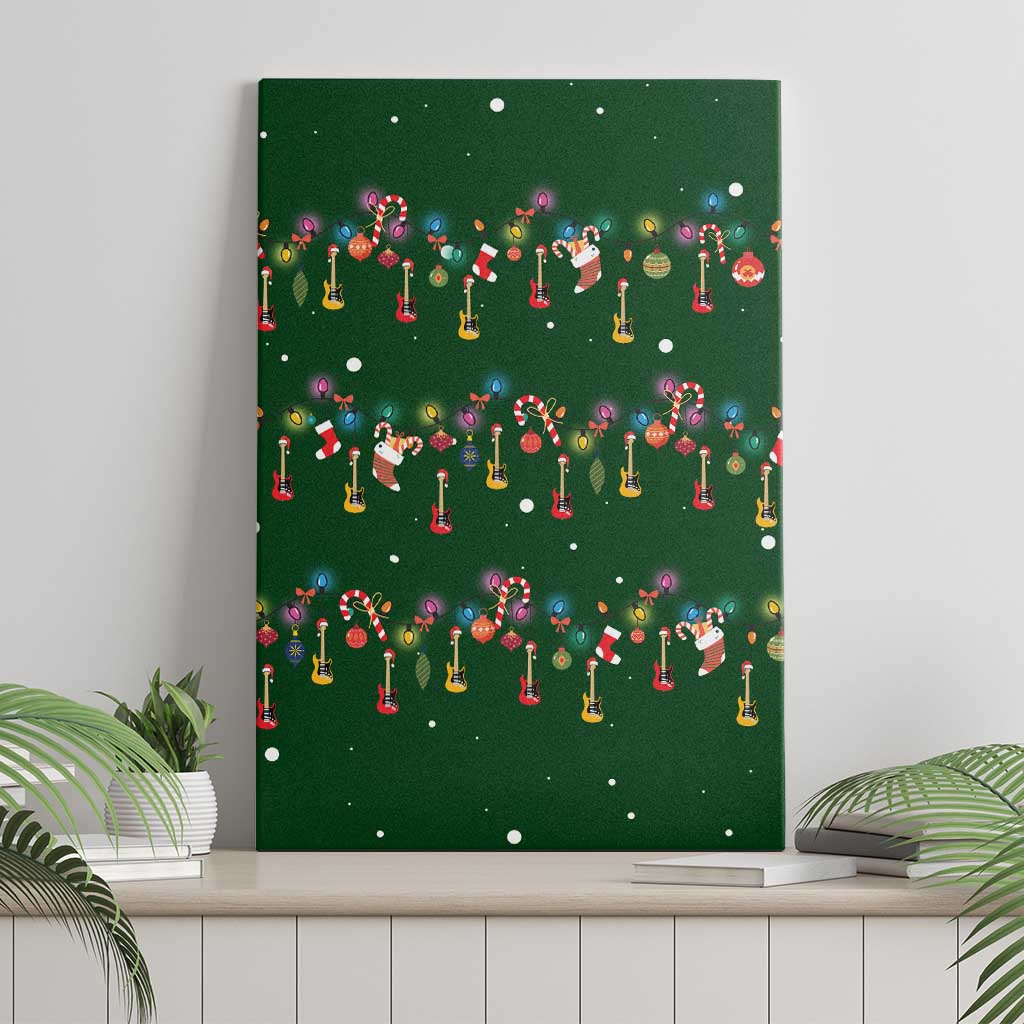 Ornaments on Green Snowy Background Canvas Wall Art with Electric Guitars Santa Candy Canes - Wonder Print Shop