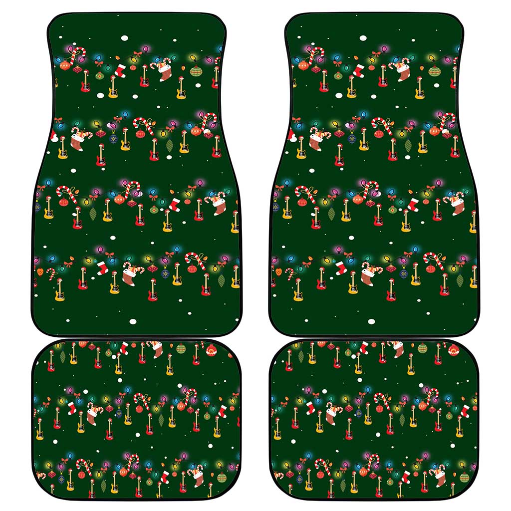Ornaments on Green Snowy Background Car Mats with Electric Guitars Santa Candy Canes - Wonder Print Shop