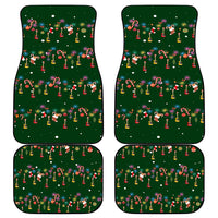 Ornaments on Green Snowy Background Car Mats with Electric Guitars Santa Candy Canes - Wonder Print Shop