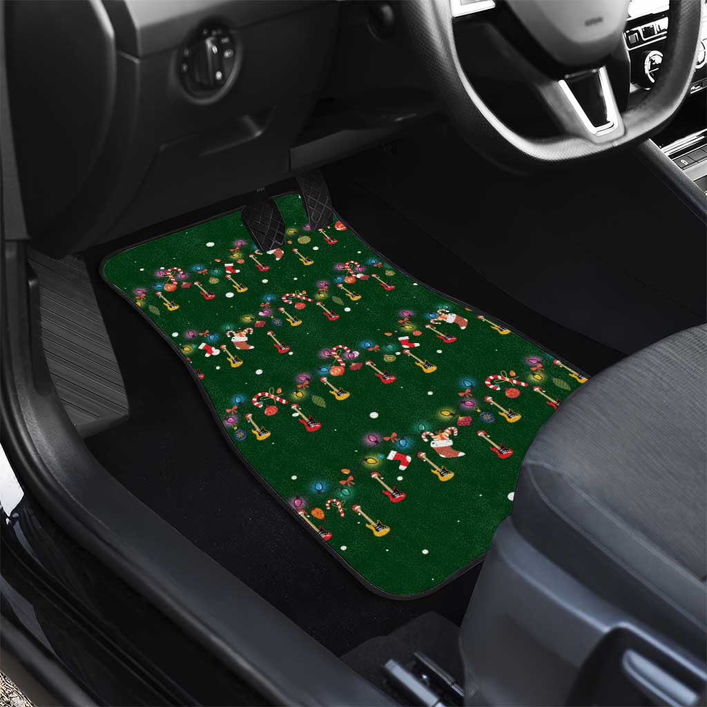 Ornaments on Green Snowy Background Car Mats with Electric Guitars Santa Candy Canes - Wonder Print Shop