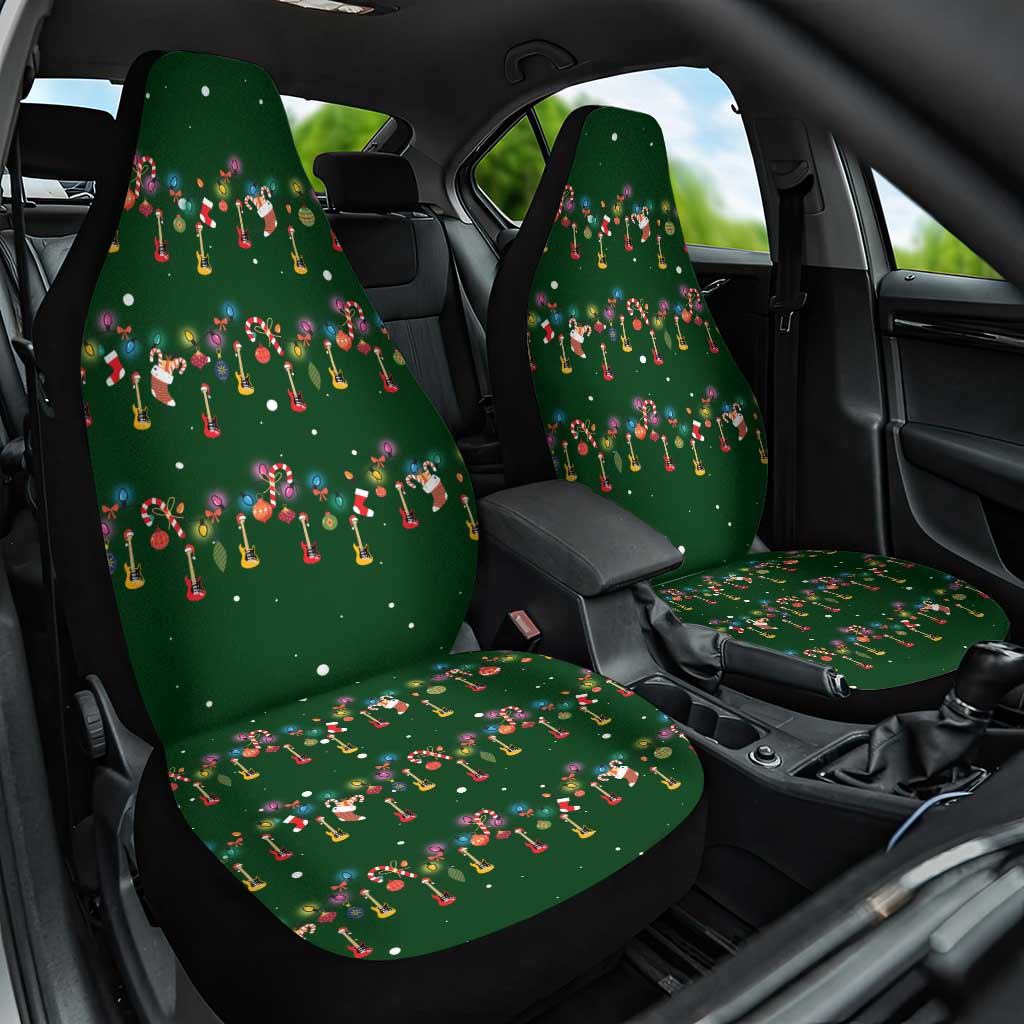 Ornaments on Green Snowy Background Car Seat Cover with Electric Guitars Santa Candy Canes - Wonder Print Shop