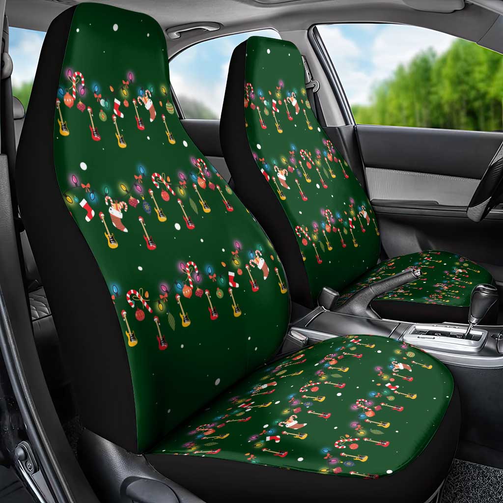 Ornaments on Green Snowy Background Car Seat Cover with Electric Guitars Santa Candy Canes - Wonder Print Shop