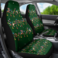 Ornaments on Green Snowy Background Car Seat Cover with Electric Guitars Santa Candy Canes - Wonder Print Shop