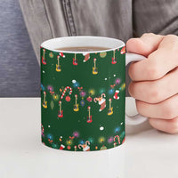 Ornaments on Green Snowy Background Ceramic Mug with Electric Guitars Santa Candy Canes - Wonder Print Shop