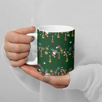 Ornaments on Green Snowy Background Ceramic Mug with Electric Guitars Santa Candy Canes - Wonder Print Shop