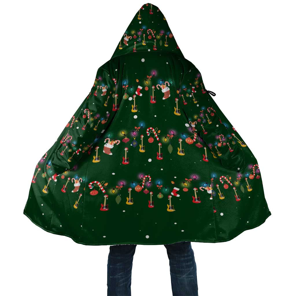 Ornaments on Green Snowy Background Cloak with Electric Guitars Santa Candy Canes - Wonder Print Shop