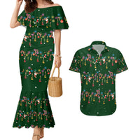Ornaments on Green Snowy Background Couples Matching Mermaid Dress and Hawaiian Shirt with Electric Guitars Santa Candy Canes - Wonder Print Shop