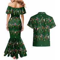 Ornaments on Green Snowy Background Couples Matching Mermaid Dress and Hawaiian Shirt with Electric Guitars Santa Candy Canes - Wonder Print Shop