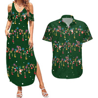 Ornaments on Green Snowy Background Couples Matching Summer Maxi Dress and Hawaiian Shirt with Electric Guitars Santa Candy Canes - Wonder Print Shop