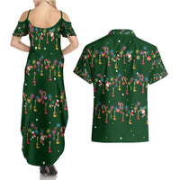 Ornaments on Green Snowy Background Couples Matching Summer Maxi Dress and Hawaiian Shirt with Electric Guitars Santa Candy Canes - Wonder Print Shop