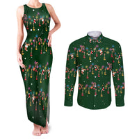 Ornaments on Green Snowy Background Couples Matching Tank Maxi Dress and Long Sleeve Button Shirt with Electric Guitars Santa Candy Canes - Wonder Print Shop