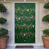 Ornaments on Green Snowy Background Door Cover with Electric Guitars Santa Candy Canes - Wonder Print Shop