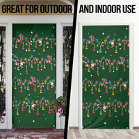 Ornaments on Green Snowy Background Door Cover with Electric Guitars Santa Candy Canes - Wonder Print Shop